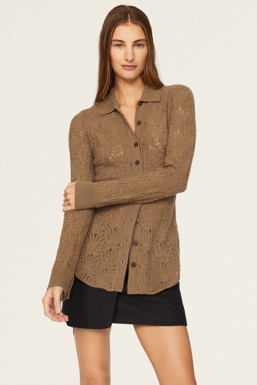 NAADAM Brown Pointelle Wool Cashmere Knit Button Down Sweater size Medium